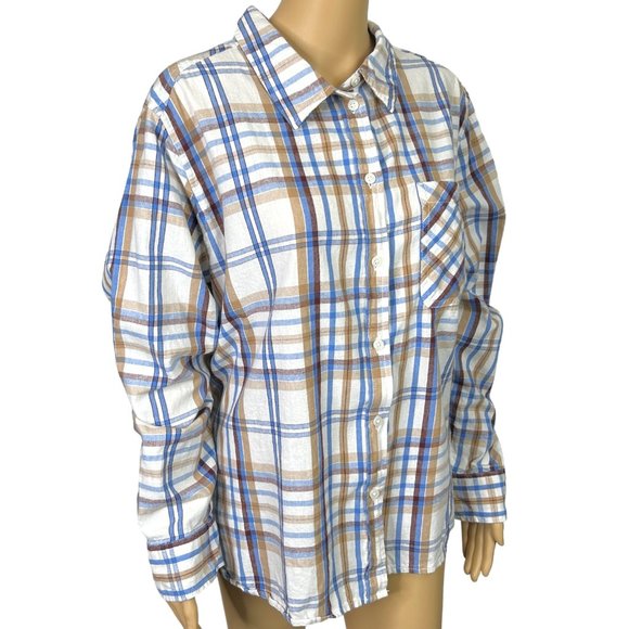 Time And Tru Womens XXL 20 Long Sleeve Button Up Flannel Plaid Shirt Blouse - Picture 3 of 12